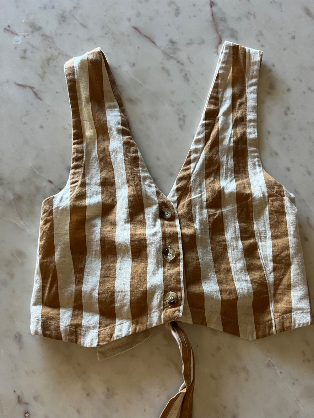 NWOT Striped Linen/cotton blend Crop Vest in Tan and White
